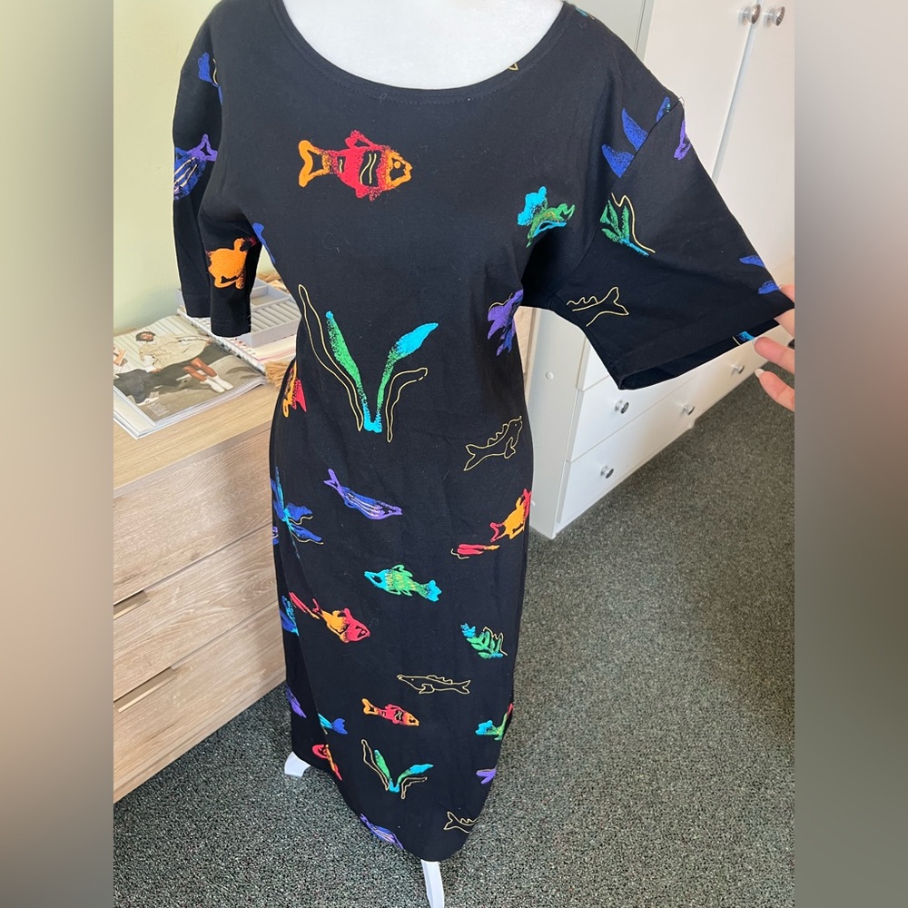 VINTAGE Copa Cabana 100% Cotton Colorful Fish Ocean Theme Relaxed Fit Dress Sz M - Picture 3 of 16